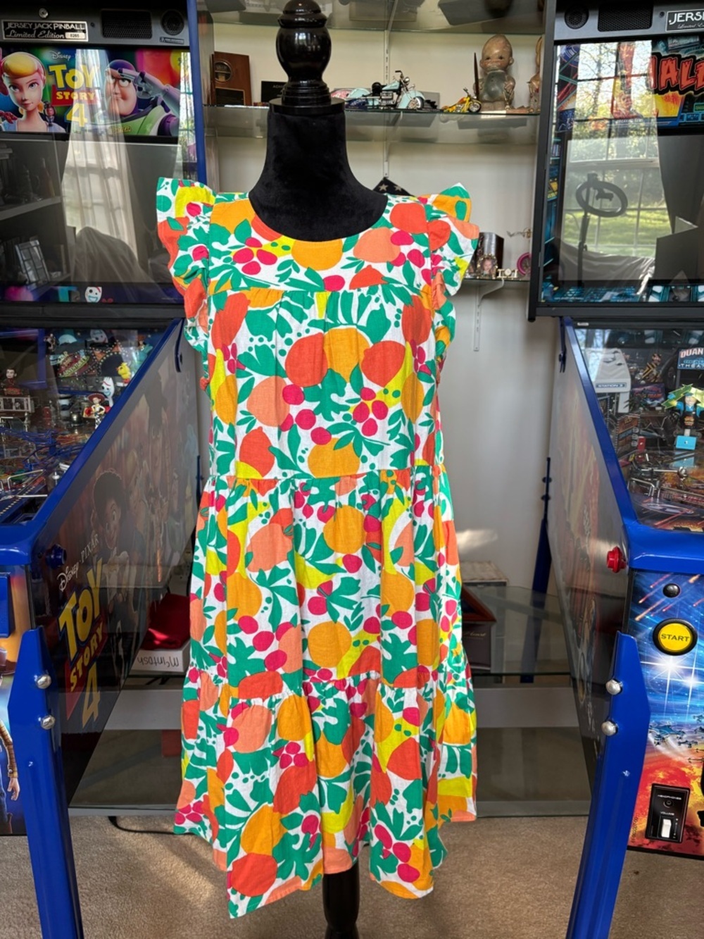 J. Crew Linen Blend Printed Mini Dress A-Line Tiered Floral Fruit Pockets Size 8